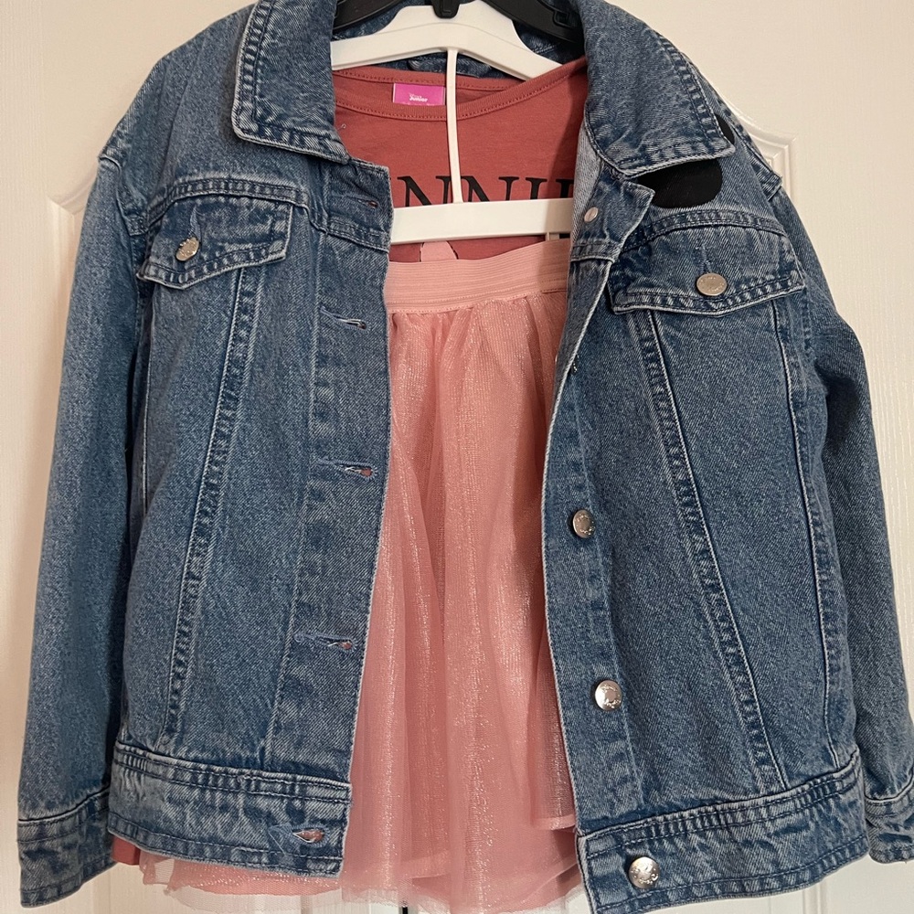 Blue Denim Jacket with Pink Tulle Dress